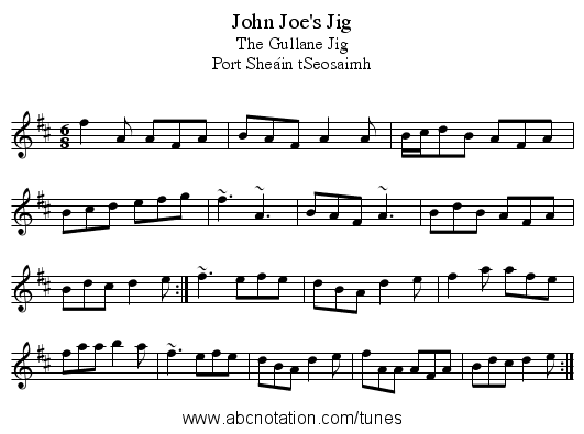 John Joe's Jig - staff notation