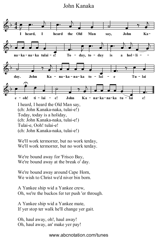 John Kanaka - staff notation