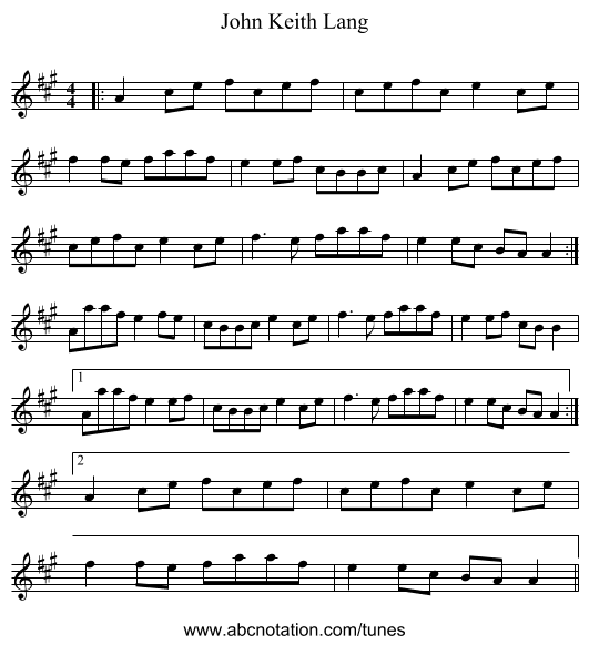 John Keith Lang - staff notation