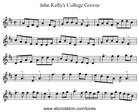 John Kelly's College Groves - staff notation