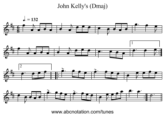 John Kelly's (Dmaj) - staff notation
