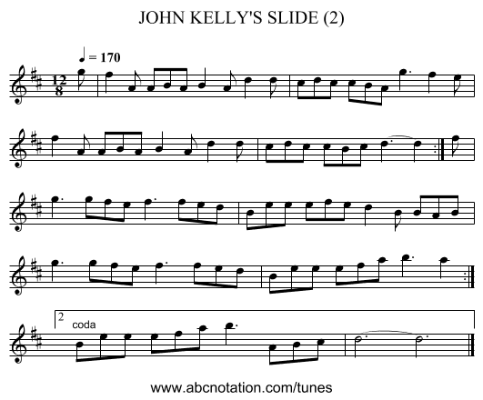 JOHN KELLY'S SLIDE (2) - staff notation