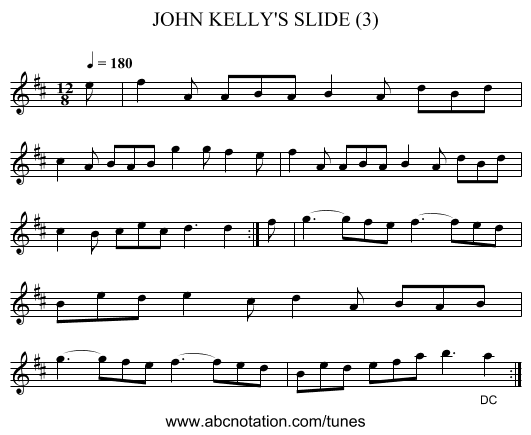 JOHN KELLY'S SLIDE (3) - staff notation