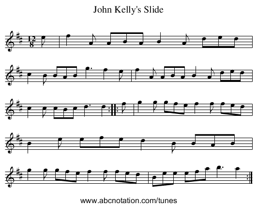 John Kelly's Slide - staff notation