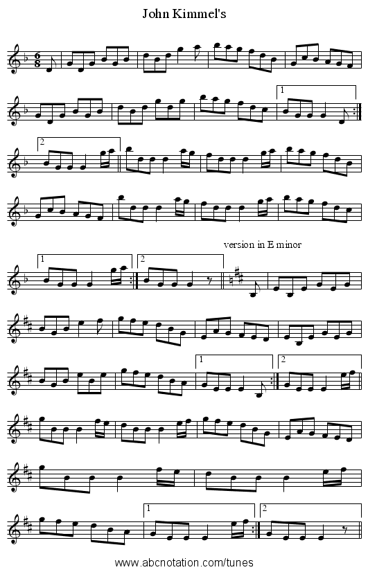 John Kimmel's - staff notation