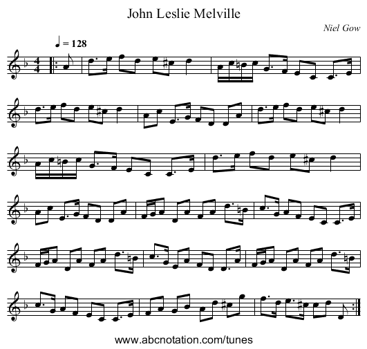 John Leslie Melville - staff notation