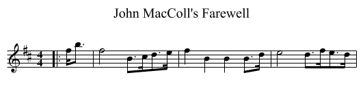 John MacColl's Farewell - staff notation
