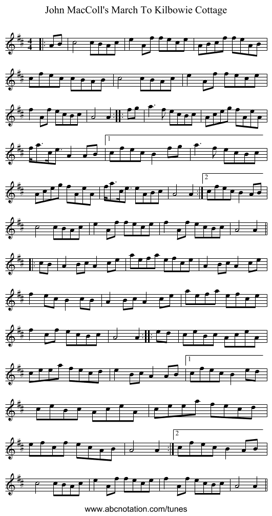 John MacColl's March To Kilbowie Cottage - staff notation