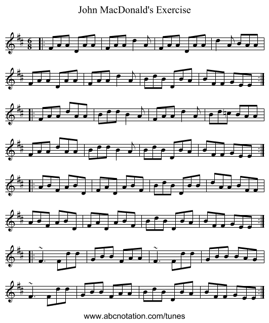 John MacDonald's Exercise - staff notation