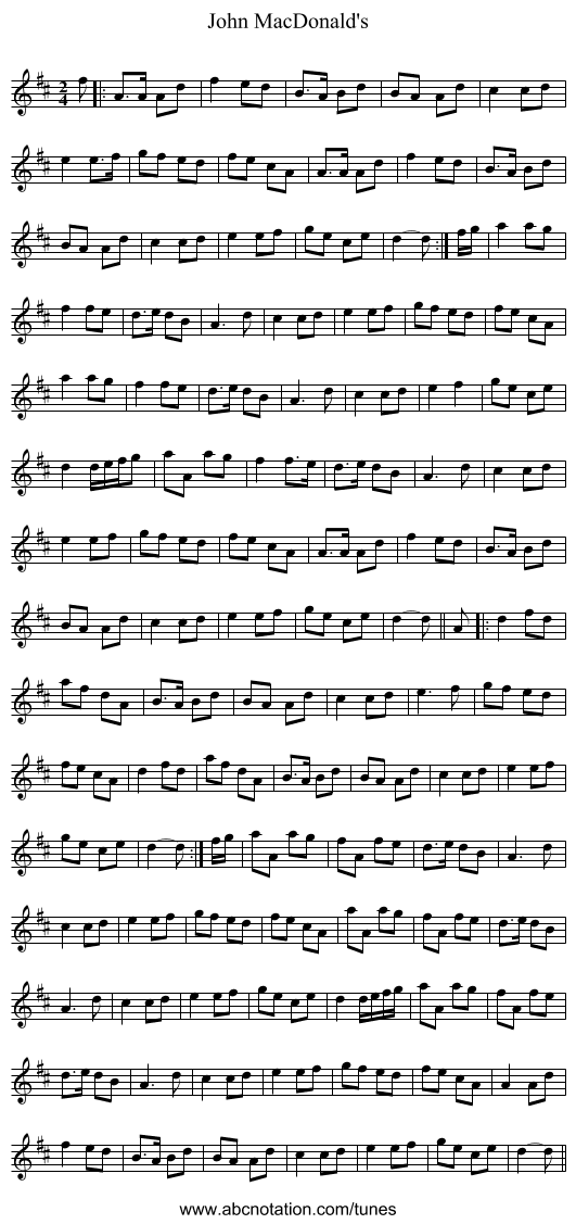 John MacDonald's - staff notation