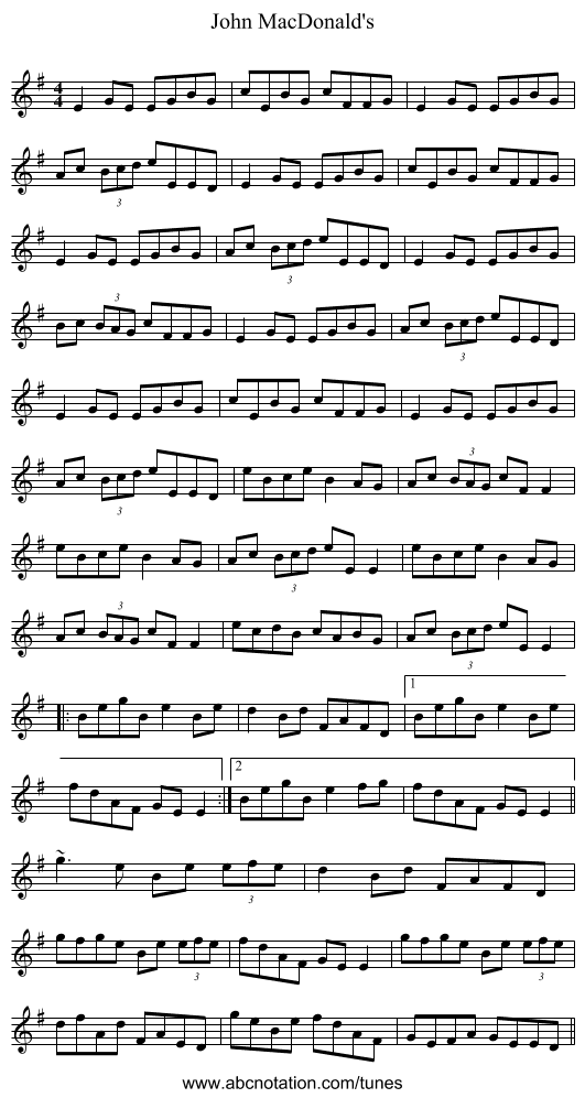 John MacDonald's - staff notation