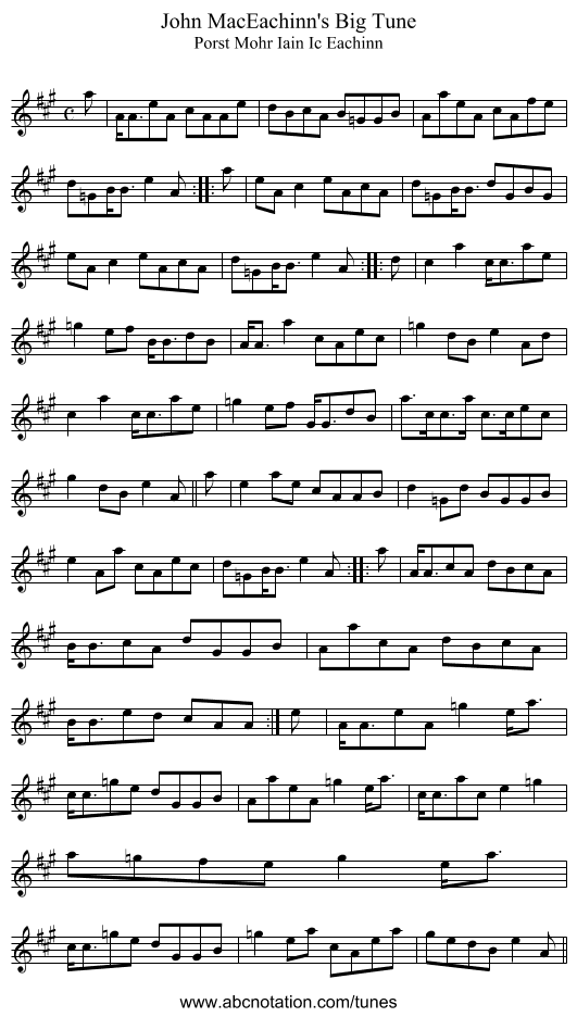 John MacEachinn's Big Tune - staff notation