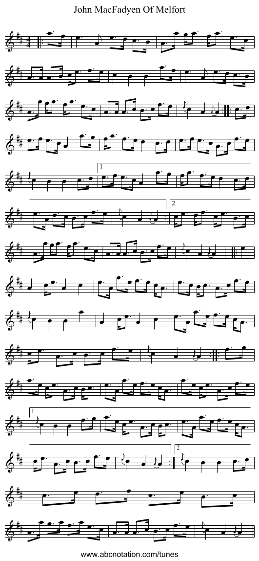John MacFadyen Of Melfort - staff notation