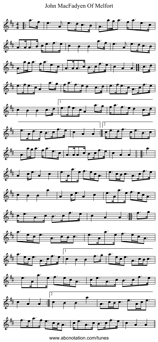 John MacFadyen Of Melfort - staff notation