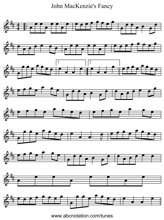 John MacKenzie's Fancy - staff notation