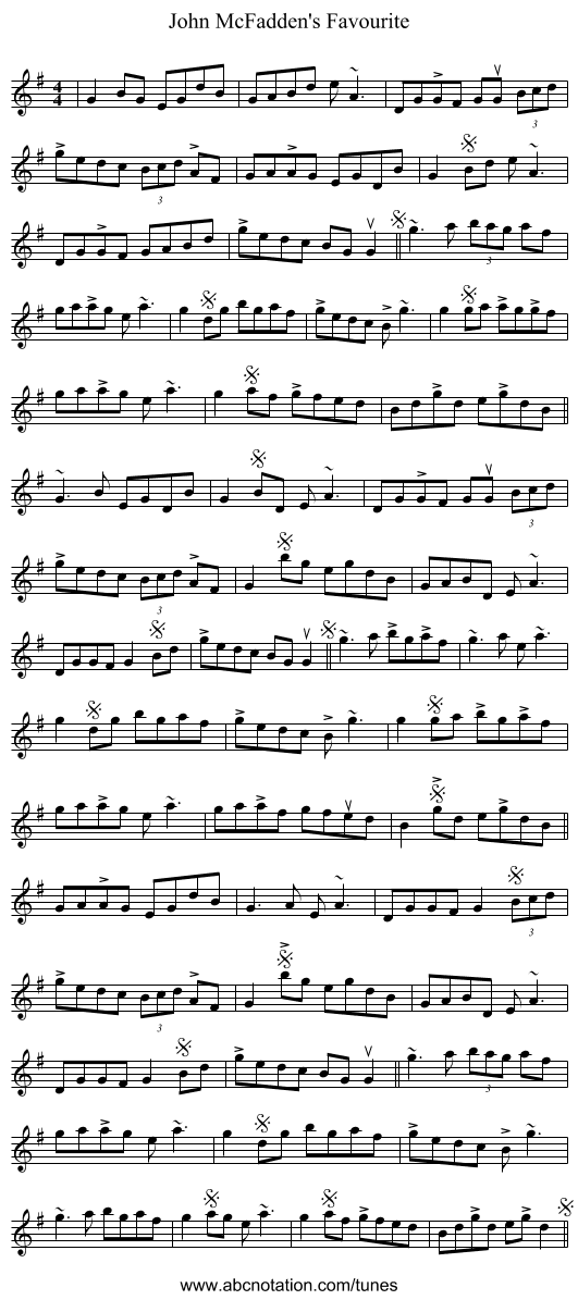 John McFadden's Favourite - staff notation