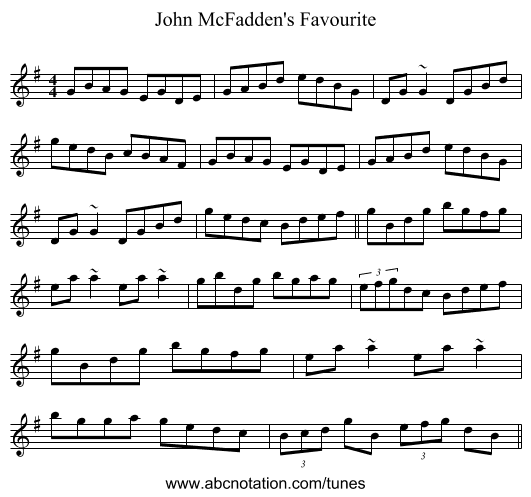 John McFadden's Favourite - staff notation