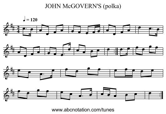 JOHN McGOVERN'S (polka) - staff notation