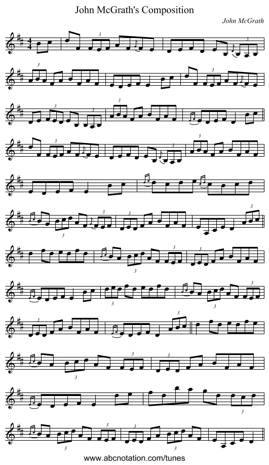John McGrath's Composition - staff notation