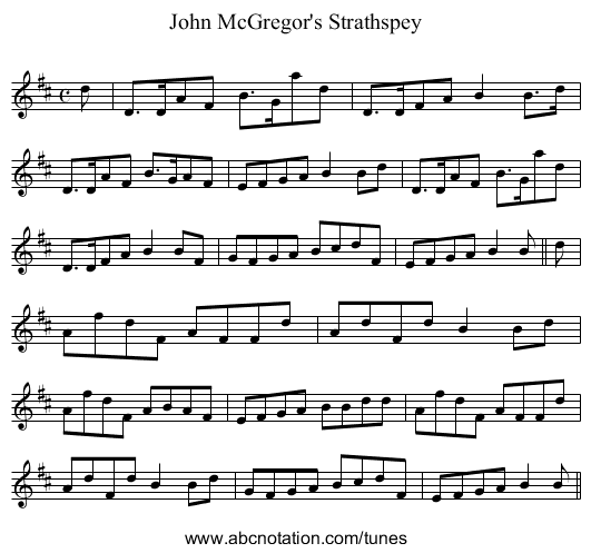 John McGregor's Strathspey - staff notation