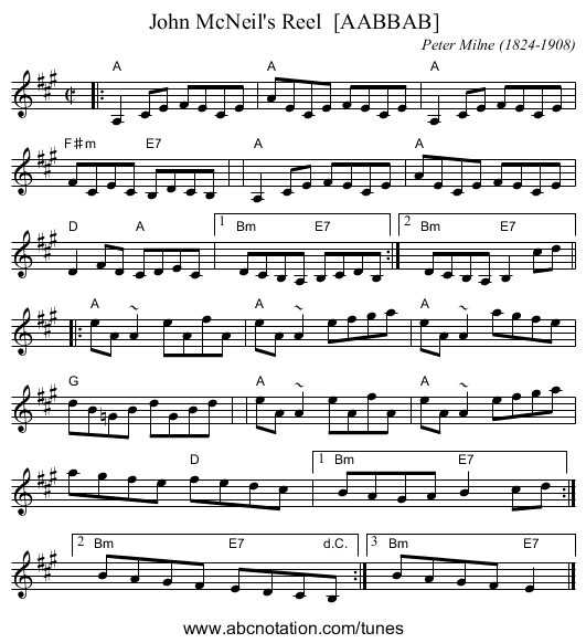 John McNeil's Reel  [AABBAB] - staff notation