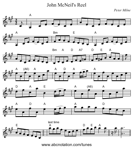 John McNeil's Reel - staff notation