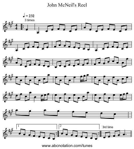 John McNeil's Reel - staff notation
