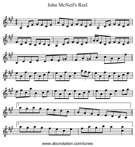 John McNeil's Reel - staff notation