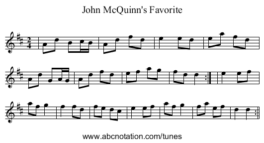John McQuinn's Favorite - staff notation