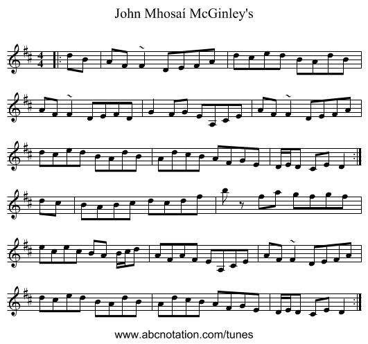 John Mhosaí McGinley's - staff notation