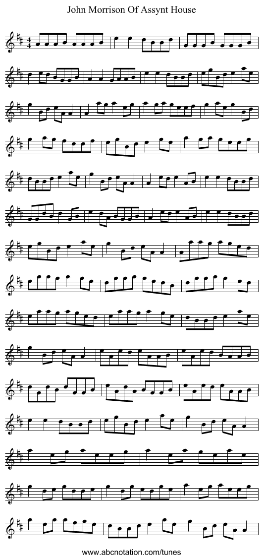 John Morrison Of Assynt House - staff notation