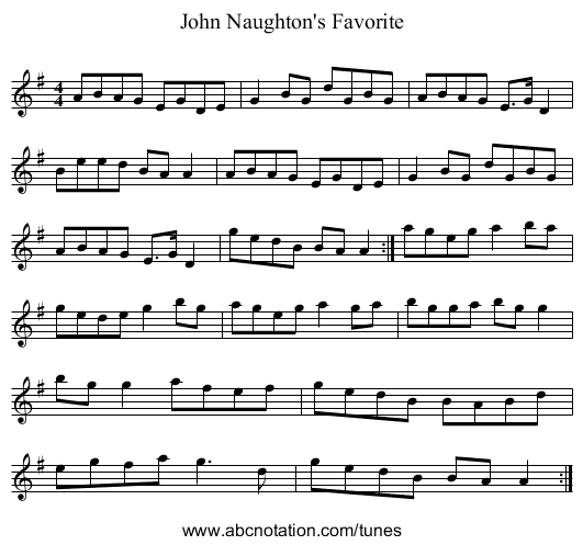 John Naughton's Favorite - staff notation