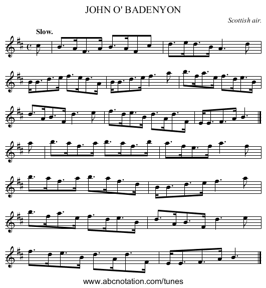 JOHN O' BADENYON - staff notation