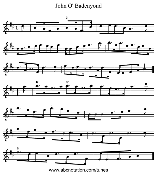 John O' Badenyond - staff notation