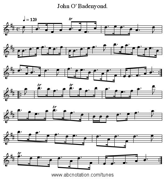 John O' Badenyond. - staff notation
