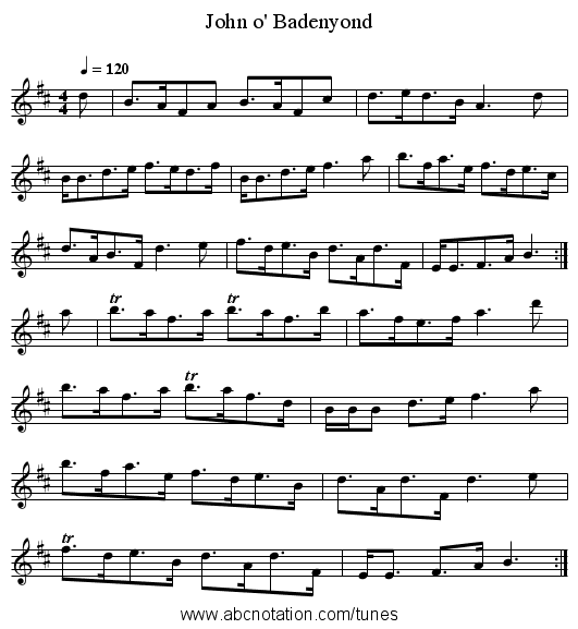 John o' Badenyond - staff notation