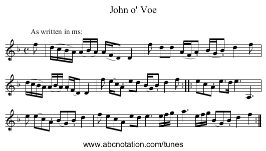 John o' Voe - staff notation