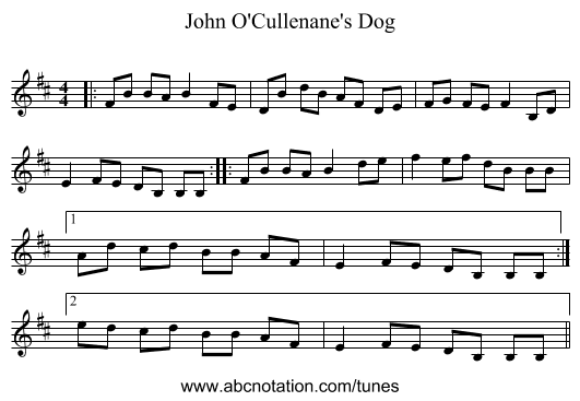 John O'Cullenane's Dog - staff notation