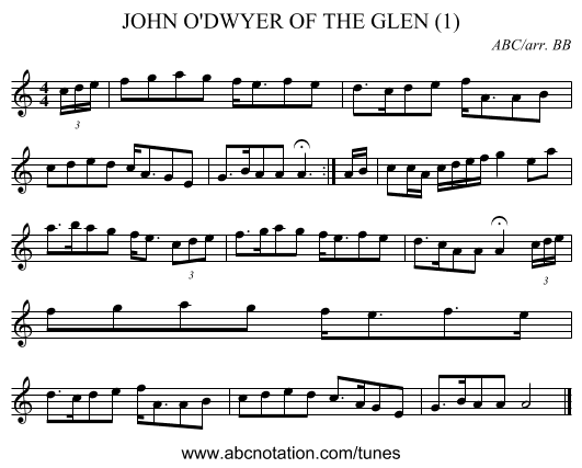JOHN O'DWYER OF THE GLEN (1) - staff notation