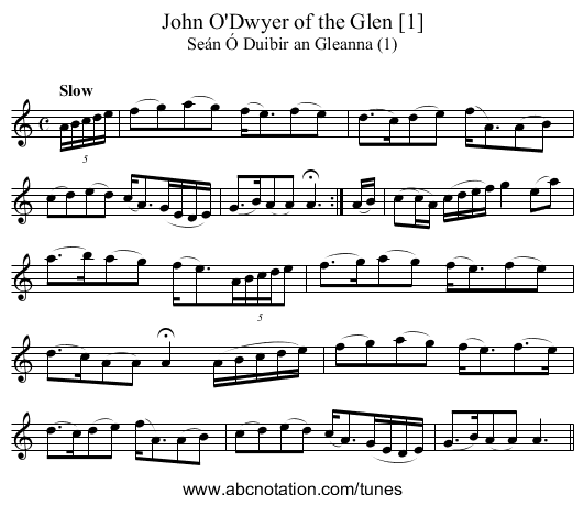 John O'Dwyer of the Glen [1] - staff notation