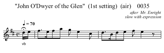 John O'Dwyer of the Glen  (1st setting)  (air)    0035 - staff notation