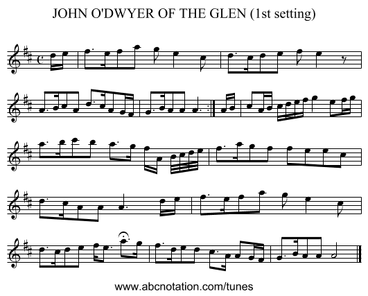 JOHN O'DWYER OF THE GLEN (1st setting) - staff notation