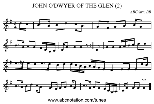 JOHN O'DWYER OF THE GLEN (2) - staff notation