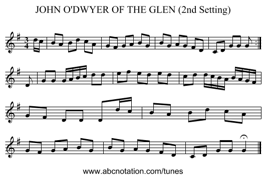 JOHN O'DWYER OF THE GLEN (2nd Setting) - staff notation