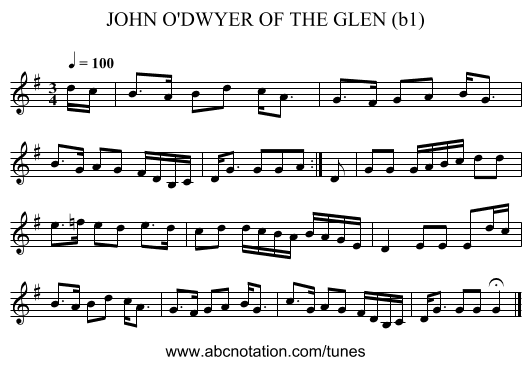 JOHN O'DWYER OF THE GLEN (b1) - staff notation