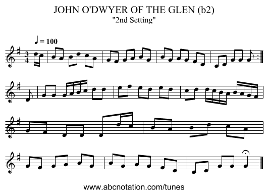 JOHN O'DWYER OF THE GLEN (b2) - staff notation