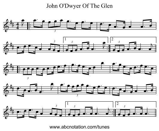 John O'Dwyer Of The Glen - staff notation