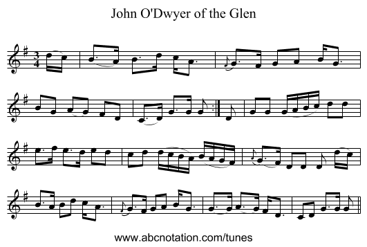 John O'Dwyer of the Glen - staff notation
