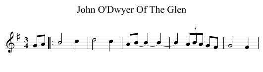 John O'Dwyer Of The Glen - staff notation