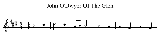 John O'Dwyer Of The Glen - staff notation